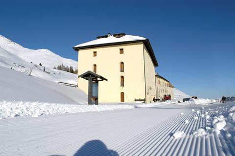 Wintersport La Mirandola in Passo del Tonale (Trentino-Zuid-Tirol, Italië)
